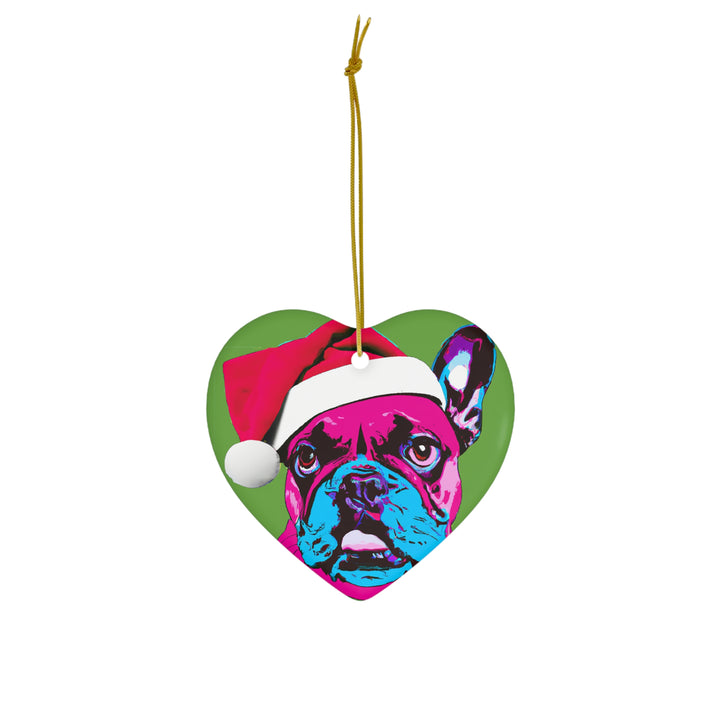 Frenchie Ceramic Heart Ornament