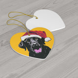 Chocolate Labrador Ceramic Heart Ornament