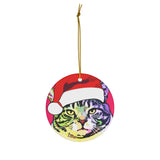 Fat Cat Santa Ceramic Heart Ornament