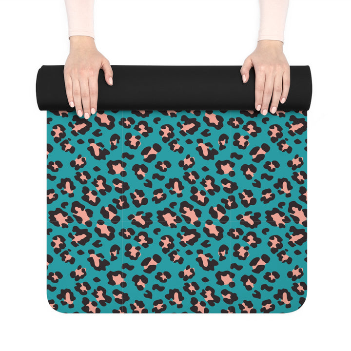 Hot Teal Leopard Rubber Yoga Mat