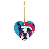 Boston Terrier Ceramic Heart Ornament