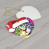 Fat Cat Santa Ceramic Heart Ornament