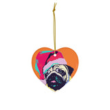 Pug Ceramic Heart Ornament