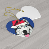 Siberian Husky Ceramic Heart Ornament