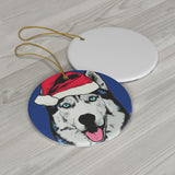 Siberian Husky Ceramic Heart Ornament