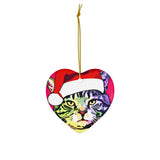 Fat Cat Santa Ceramic Heart Ornament