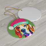 Beagle Ceramic Heart Ornament