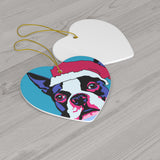 Boston Terrier Ceramic Heart Ornament