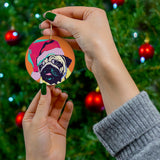 Pug Ceramic Heart Ornament